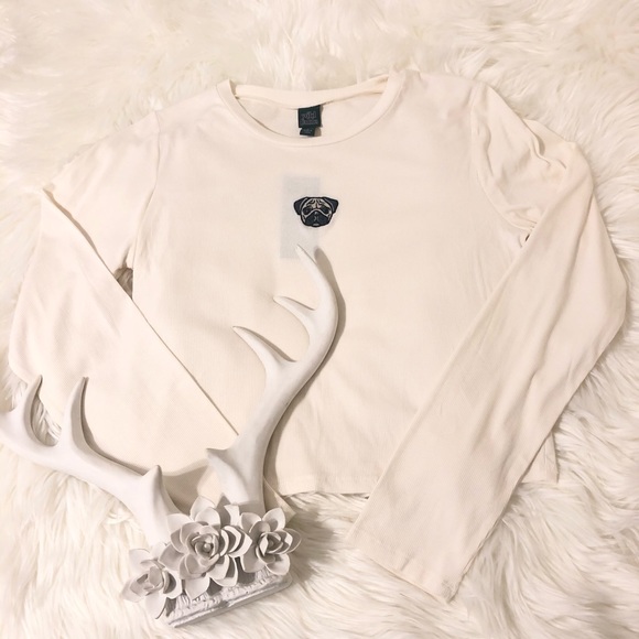 Wild Fable Long Sleeve Pug Crop Top Ivory Large - Picture 2 of 16